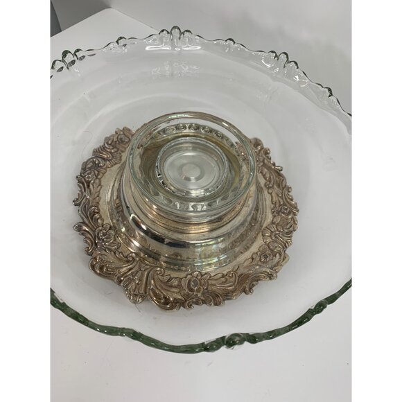 VTG Crown Hallmark Silverplate Lazy Susan 6988 Farmhouse Glass Cake Plate 12.5" - Picture 3 of 8